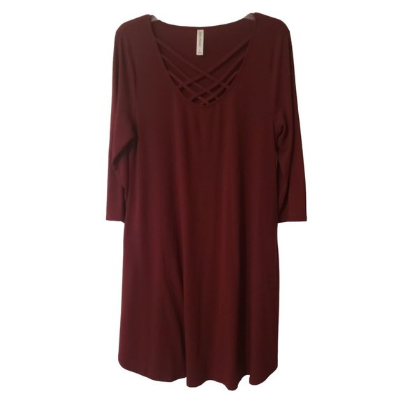Zenana Premium Dresses & Skirts - 💚 3 for $10 💚 ▪️ ZENANA PREMIUM ▪️ Maroon Lattice Front Dress / Tunic